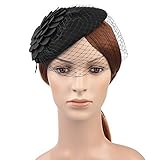 VBIGER Fascinator Hats Wedding Hats Pillbox Hat Woolen Felt Hat Bow Veil For Women (Black 4)