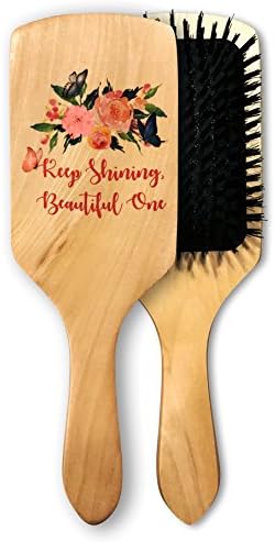 Hybrid Boar Bristle Hair Brush by Phoebe Natural - Condition & Strengthen Your Hair Naturally, Luxurious & Ergonomic Wood Handle & Inspirational Quote