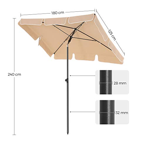 SONGMICS Sonnenschirm 180 x 125 cm, Balkonschirm UPF 50+, Sonnenschutz, beidseitig um 30° knickbar, höhenverstellbar… – Bild 8
