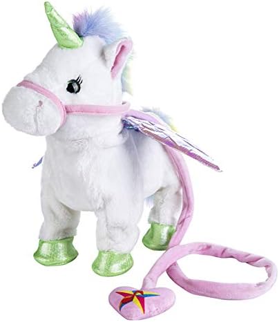 NEWBEGIN Walk Along Toy Stuffed Plush Pony Toy, Realistic Walking Actions with Unicorn Sounds and Music (White)
