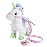 NEWBEGIN Walk Along Toy Stuffed Plush Pony Toy, Realistic Walking Actions with Unicorn Sounds and Music (White)