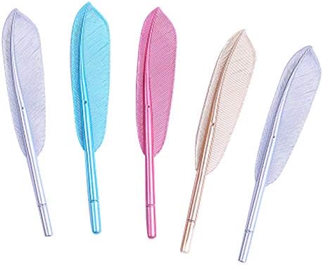 aloiness 5 Pcs Feather Gel Pen Black Ink Pens Creative Cute Pen Kawaii Stationery Students School Supplies Boys and Girls Presents 0.38mm