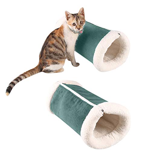 Cat Sleeping Bag, Inkach Tent Bed Liner Mat for Small Dogs Comfy Cave Pet House Soft Fleece Tunnel Winter Warm Nest Cover (L, Green) - Thumbnail 4