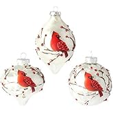 RAZ Imports - 3" Cardinal Bird Glass Christmas Tree Ornaments - Set of 3