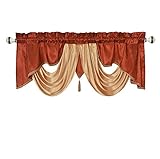 GOHD Valarie Fancy Window Valance. 54 x 18. Taffeta Fabric with Soft Satin Swag. Add Some Royal luxruy Accent to Your Home. (Rust)