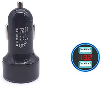 SINCHUN-Dual USB Car Charger Metal Adapter Fast Charge with LED Display Voltage 3.1A/15W, Smart Charge Multi-protection System for any ISO Android Devices (Black)