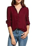 Zeagoo Women Long Sleeve Button Down Chiffon Blouse Shirt Solid Top