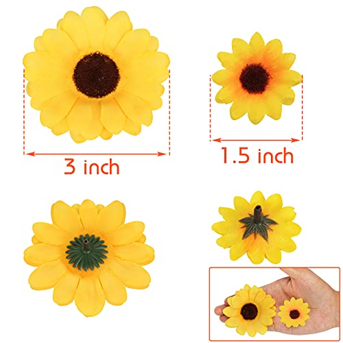 JOHOUSE 220PCS Artificial Sunflower Heads, Fake Sunflowers Faux Silk Sunflower Faux Floral Yellow Gerber Daisies for Autumn and Home Kitchen Wreath Decorations