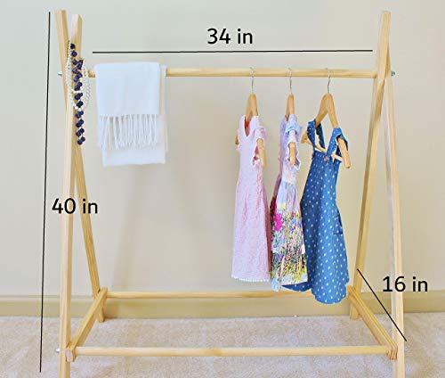 Clothing Rack, Nursery Decor, Dress Up Station, Kids Clothing Storage, FOLDS UP, 40x38 inch Tall Wooden Rack with Canvas Storage Shelf - Thumbnail 4