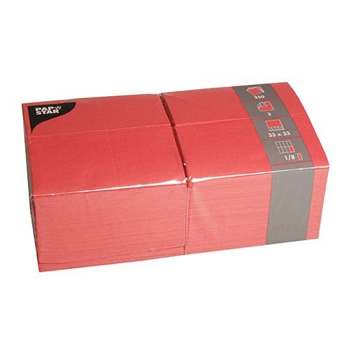 Papstar 84578 250 x Napkins 3-Ply with 1/8 Fold 33 x 33 cm, Red