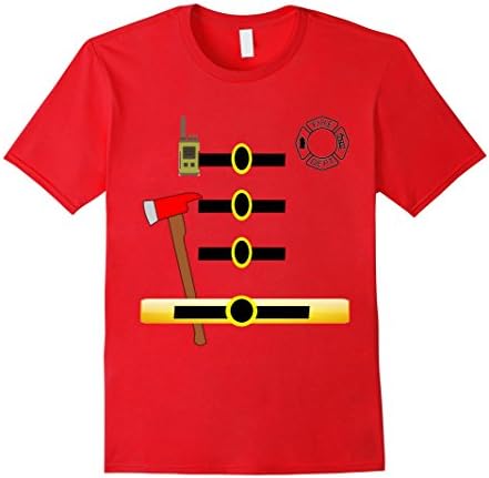 Men's Fireman Firefighter Uniform Halloween Costume T-Shirt XL Red