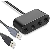 GameCube Controller Adapter for Wii U, PC USB and Switch, Support Super Smash Bros, no need driver, 4 Port, Black