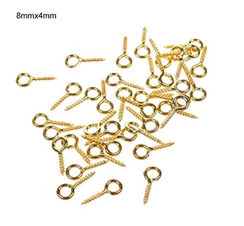 Ericotry Pack of 500 Sturdy Metal Tiny Mini Screw Eyes Pin Peg Jewelry Making Findings for Arts Crafts Projects/Jewelry /Bead/Cork Top Bottles Bails Top Drilled Connectors 8mm x 4mm (Gold)