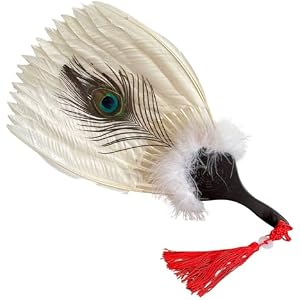 Handmade Natural Goose Feather Hand Fan, Traditional Oriental Zhuge Liang Style Handheld Fan for Cosplay & Home Decoration
