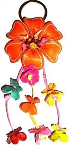 Leather Orange Flower Handbag Charm / Key Ring