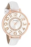Ferenzi Women's | Fashion Large Rose Gold Watch with Thin White PU Leather Strap | FZ17703
