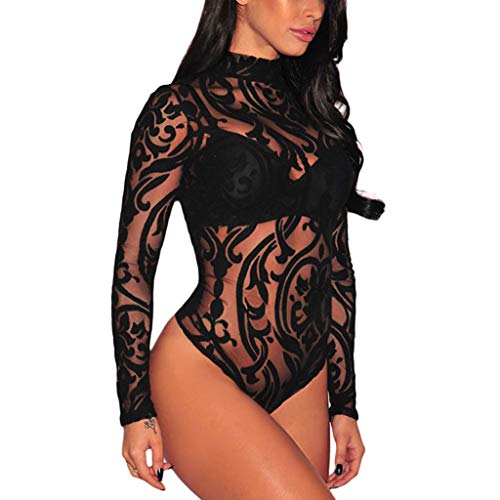 PERFURM DIOMOR Valentine's Day Couple Present Gift Womens Sexy Black Sheer Mesh Lingerie Plus Size Bodysuit Leotard Underwear