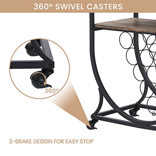 O&K FURNITURE Industrial Bar Cart on Wheels for Home, Wine Rack Cart