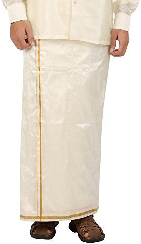 Men's Cotton Handloom Dhothi (Half inch golden jari)