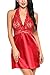 Sweetnight Sexy Halter Nightgown Satin Chemise Lace Babydoll Lingerie Sleepwear for Women