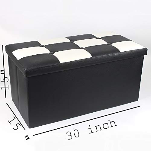 B.N.D TOP Folding Storage Ottoman Bench, Storage Chest Footrest Padded Seat, Faux Leather, Black & White 30 Inches use it as Shoe Storage Seat or Blanket Chest Black & White Bench