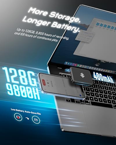 128G (9800 Hour) Voice Activated Recorder, Double-Sided Magnetic Audio Recorder with Playback, MP3 Form Voice Recorder with AI Noise Reduction, USB-C Listening Devices, 70H Continuous for Lectures