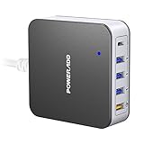 POWERADD 40W 5 Port USB C Charging Station Multi Port Wall Charger QC3.0 USB C Desktop Charger Block Compatible iPhone, Samsung, Nexus, LG, and More USB Device