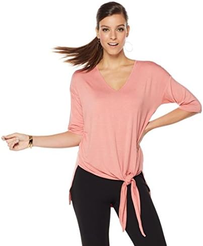 Nene NeNe Leakes Tie-Front Top Jersey Stretch Short Sleeves Rose XL New 531-957