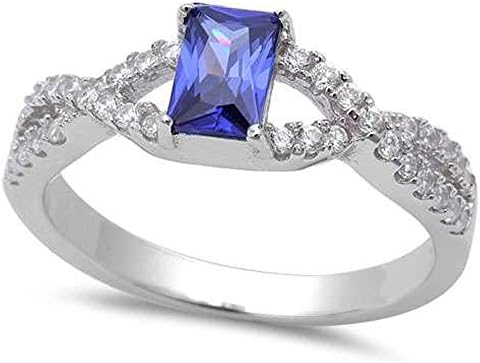 Created Tanzanite Twisted Prong .925 Sterling Silver Ring Sizes 5-9