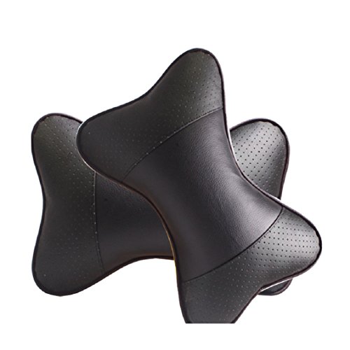 Ikevan 1 pc Car Neck Pillow Children Adult Car Seat Breathable Headrest Auto Head Neck Rest Cushion Leather Polyester Headrest Pad Bone Pillow 10.6" X 7.1" (Black)