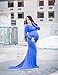 JustVH Maternity Elegant Fitted Maternity Gown Long Sleeve Cross-Front V Neck Slim Fit Maxi Photography Dress for Photoshoot A- Royal Blue