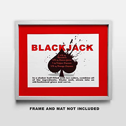 Blackjack Drink Recipe Art Print - 11x14 Unframed Photo Print - Fun Gift For Those Who Love a Cocktail or Poker. Looks Great in a Dorm Room, Game Room, Home Bar or Man Cave- Decor Poster Under $20