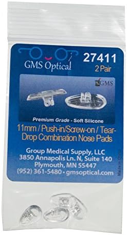 GMS Optical® Tear Drop Shaped Push-in/Screw-in Soft Silicone Eyeglass Nose Pads (11mm, 2 Pair)
