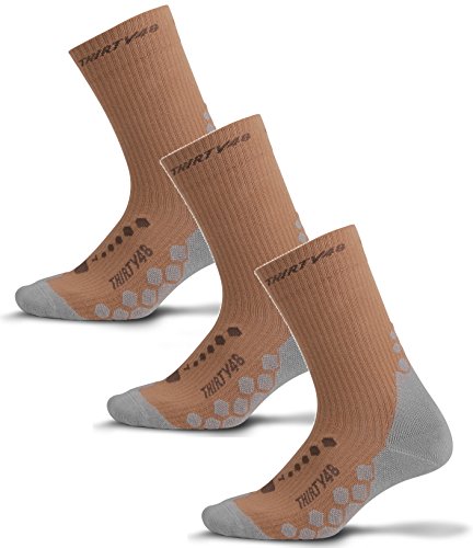 Light Hiking Socks by Thirty48 - HKL Series, Thermal Crew Socks; Breathable Moisture Wicking Material; Vegan Wool; Cushioned to Minimize Friction and Soothe Aching Muscles; Great for Hiking, Trekking, Mountain Climbing, Winter, Outdoor, Work Boots, Camping, Travel; Money Back Guarantee