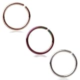 Ruifan 18G Round Ends Stainless Steel Body Jewelry Piercing Nose Hoop Ring 6mm 3PCS (Mix Color 2#)