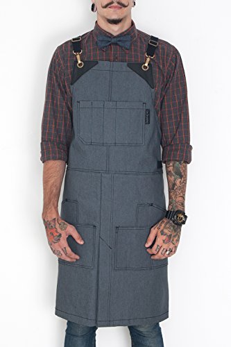 Under NY Sky Cargo Apron - Comfort Stretch - Gray Denim - Black Leather