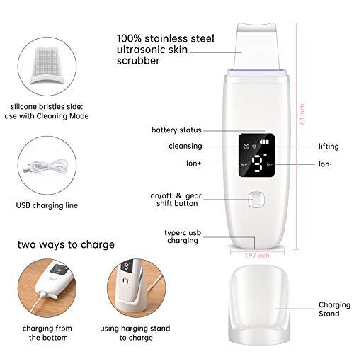 Skin Scrubber - Skin Spatula with Charging Stand, Ultrasonic Blackhead Remover Pore Cleaner with 4 Modes, Facial… - Image 3