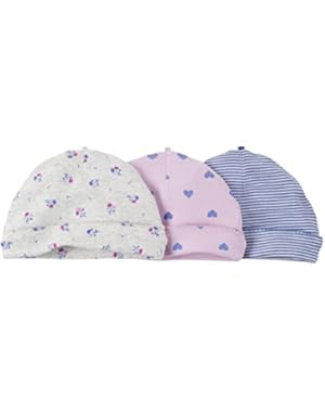 Baby Girls' 3 Pack Caps - Heart - 0-3 Months