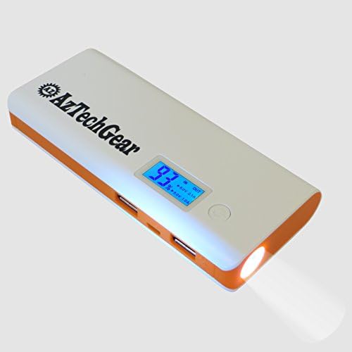AzTechGear Portable Power Bank with Digital Display, Dual-USB Ports and Flashlight โ 10800mAh Capacity (Orange)