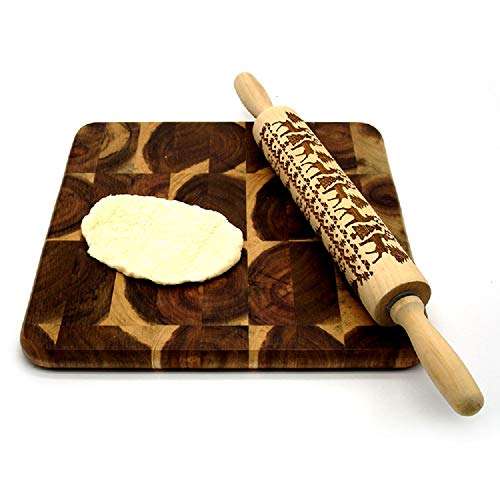 Christmas Wooden Rolling Pin 2 Packs, Embossing Rolling Pins with Engraved Christmas Deer Pattern, Christmas Themed Embossing Rollers, Christmas Symbols for Baking Embossed Cookies - Thumbnail 4