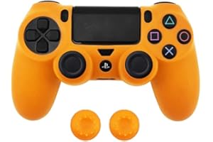 ZOMTOP Silicone PS4 Controller Case: A Second Skin for Your Gamepad - Soft, Anti-Slip, Shockproof - Original Color with Grips and Caps(Orange)