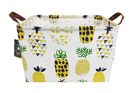 40 Of The Best Pineapple Gifts HKEC Rectangle Storage Basket with Handles, Collapsible Storage Box Cute Canvas Organizer Bin for Pet/Kids Toys, Books/Playroom Organization/Toy Bin/Closet/Shelf Baskets/Baby Hamper(Yellow Pineapple)