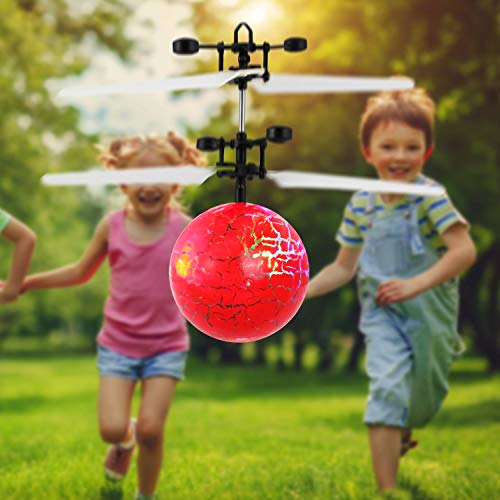 Diswoe RC Flying Ball Drone,Infrared Induction Helicopter Rainbow Shinning LED Lights,Colorful Disco Ball Drone,Rechargeable Light up Sensor RC Flying Toy Kids Adults (Red)
