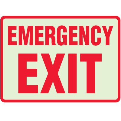 Adhesive Vinyl Glow In The Dark Emergency Exit Sign - 10"h x 14"w