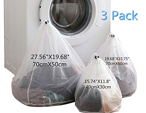3 Pack White Drawsting Hanging Laundry Bags(1 X-Large,1 Medium,1 Small)Thicken Durable Sturdy Collapsible Fine Mesh Wash Bag Organizer Clothes Washing Machine Aid - Thumbnail 5