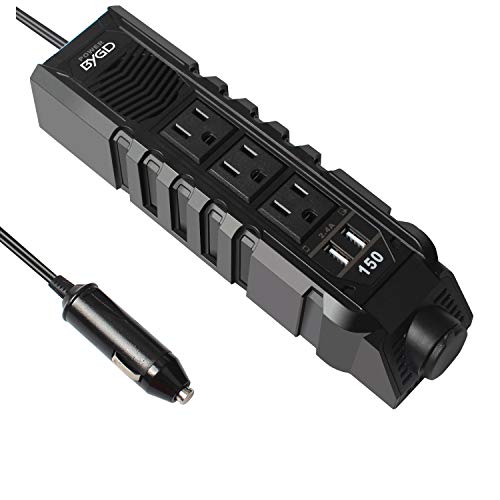 bygd 150w inversor de corriente para automóvil convertidor de cc de 12 v a 110 v ca con 3 salidas de cargador y dos tomas usb de 2,4 a adaptador de coche  ...