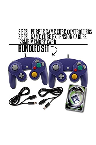 2 Purple Game Cube Controllers with 2 Extension Cables and 128mb Memory Card (Purple) - Thumbnail 2
