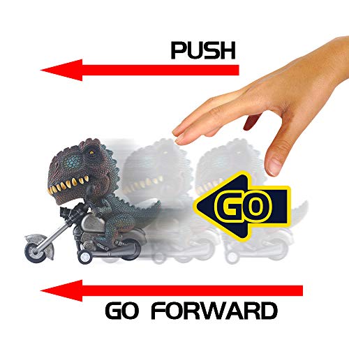 dinobros dinosaur toy cars 2 unidades juego de motocicleta con motor de fricción t-rex y triceratops monster dino juguetes para niños de 3,4,5,6,7