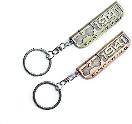75th(1941-2016)Anniversary Editions Keychain-3D Metal Emblem Badge Nameplate Keyring for Jeep Wrangler Unlimited Grand Cherokee Renegade Compass Patriot Accessories 2016 (Bronze&amp;Red-Bronze 1+1)