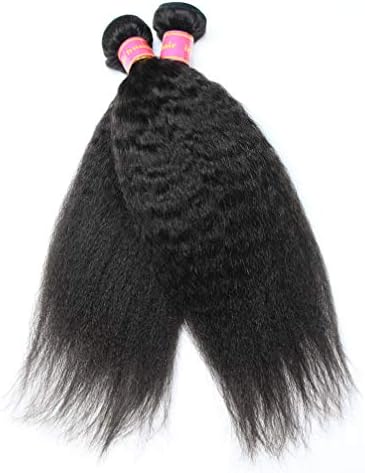Lezaxiu Kinky Straight 2 Bundles Brazilian Vigin Hair Weave Bundle Coarse Yaki Human Hair Bundles Yaki Straight Hair Extensions Remy Hair Natural Color (2pcs 8 8inch)